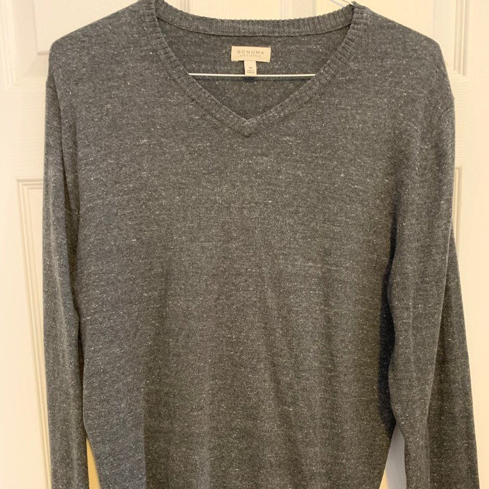 Men's Heather Grey Sweater Long Sleeve V-Neck